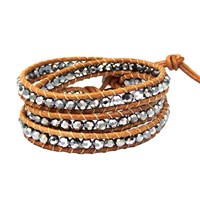 Natural Beauty Gemstones\Crystal Triple Wrap Nude Leather Bracelet
