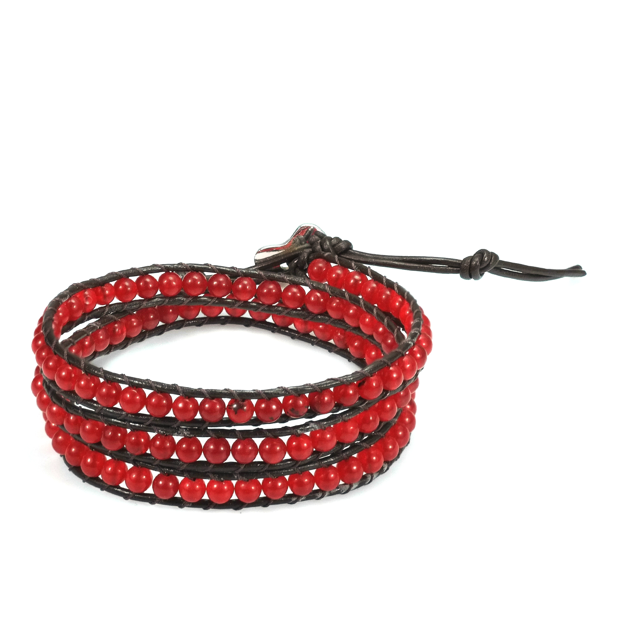 Muse Beaded Gemstone Tribal Triple Wrap Leather Bracelet
