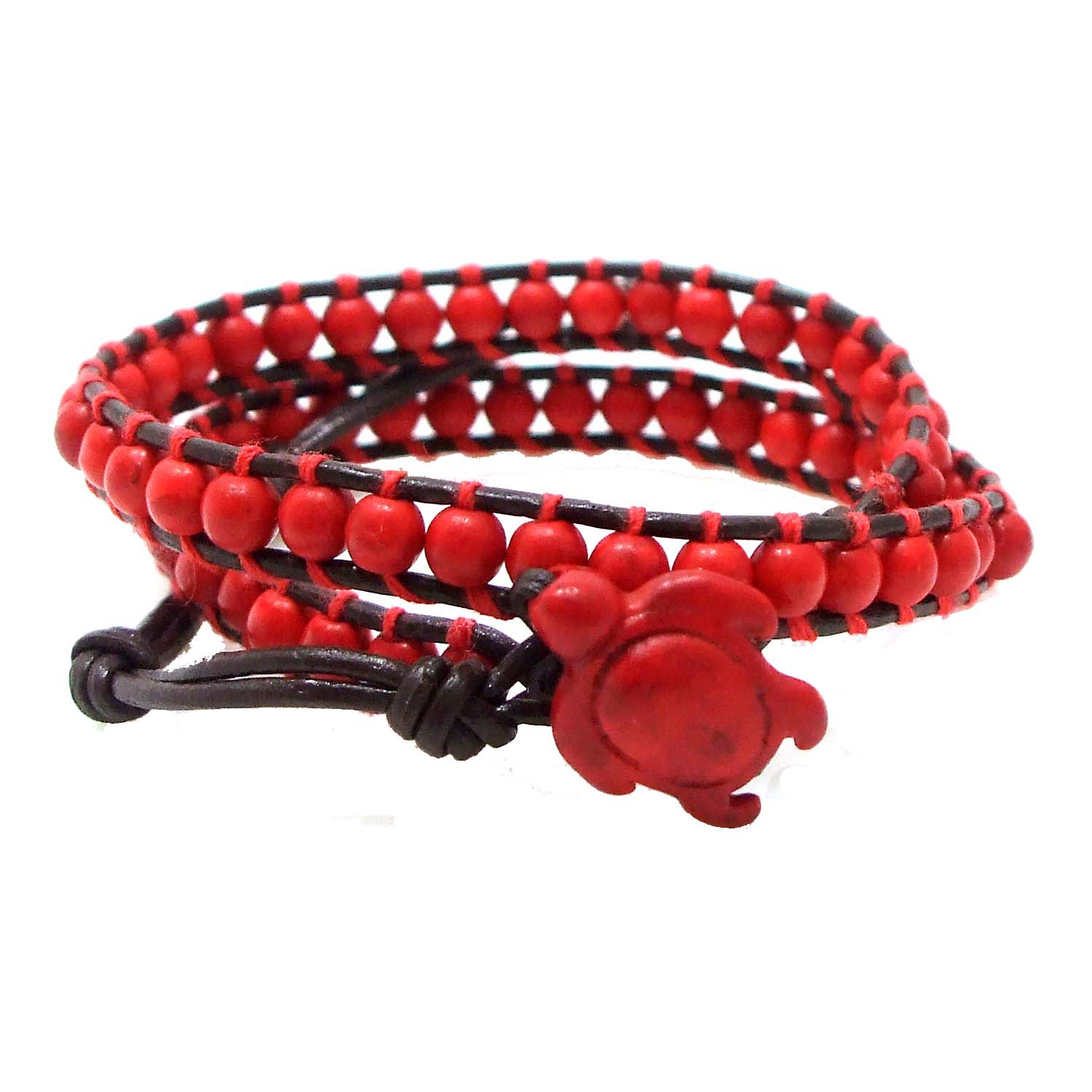 Timeless Ocean Sea Turtle Red Coral Double Wrap Bracelet