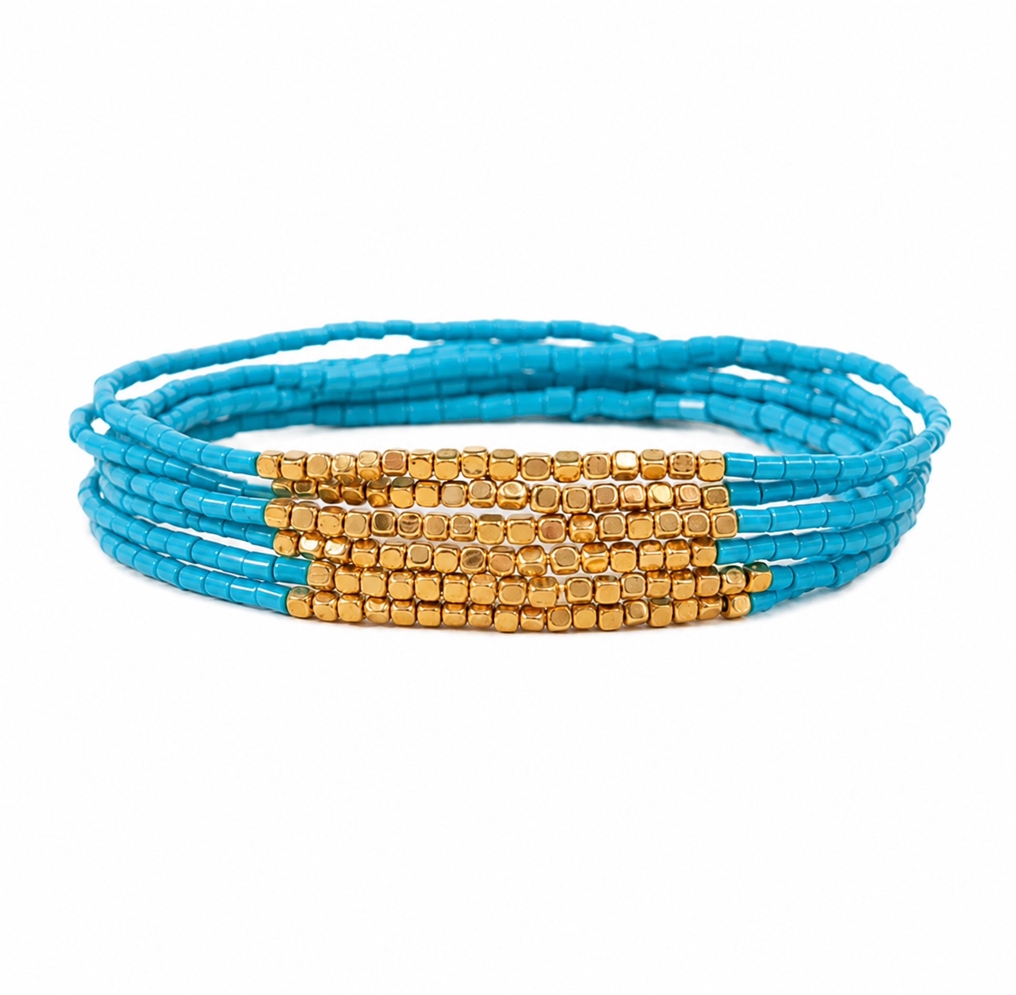 AeraVida Blue Layered Glass Seed Bead Elastic Stretch Bracelet