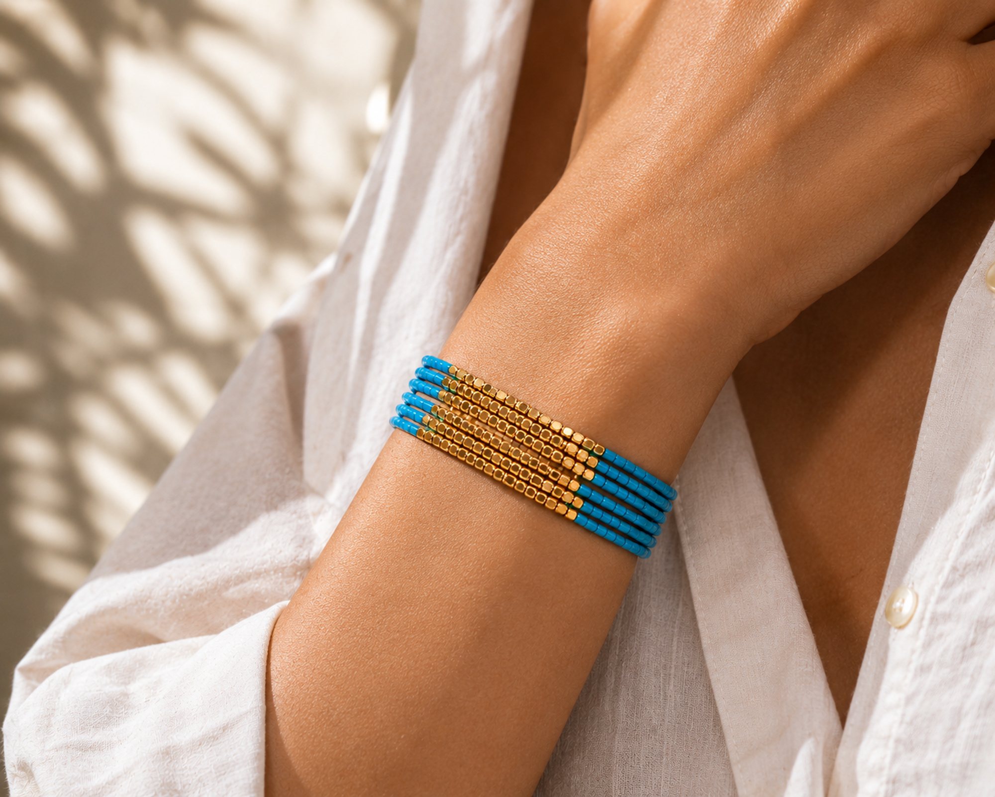 AeraVida Blue Boho Beaded Stretch Bracelet Second View