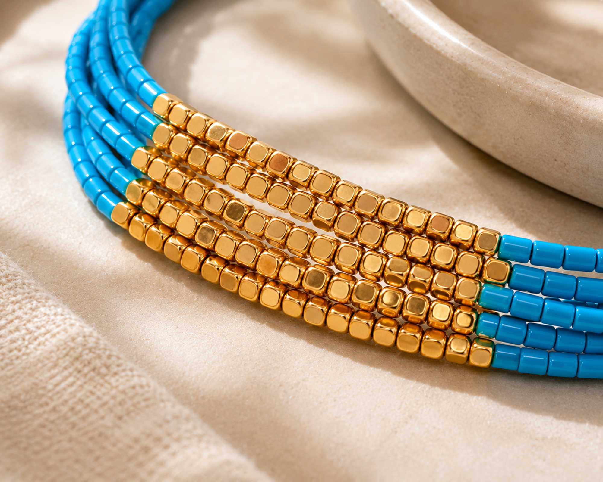 AeraVida Blue Layered Glass Bead Bracelet Seventh View