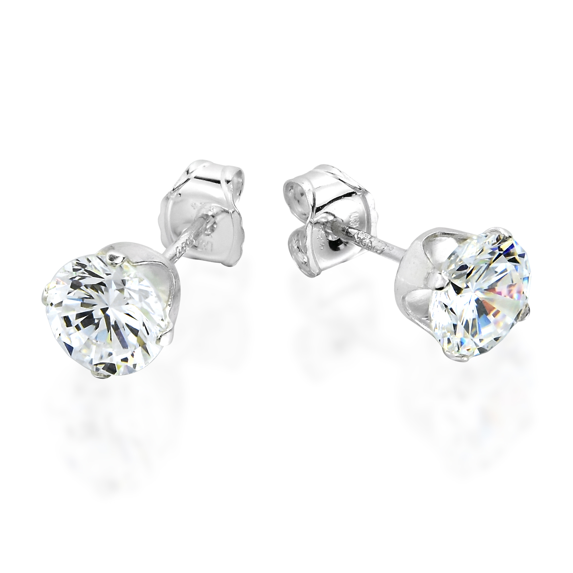 Dazzling 5mm Round White Cubic Zirconia on Sterling Silver Stud ...