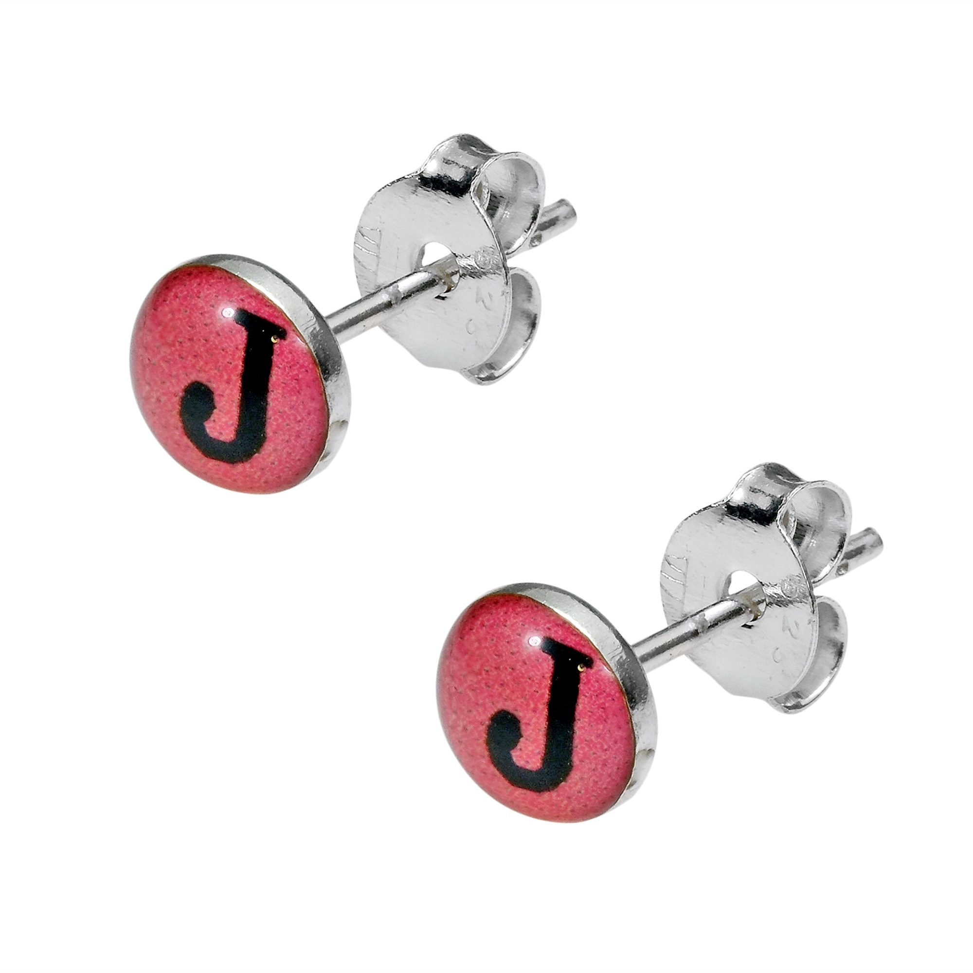 Pink Enamel Initial Letter "J" .925 Silver Stud Earrings | eBay