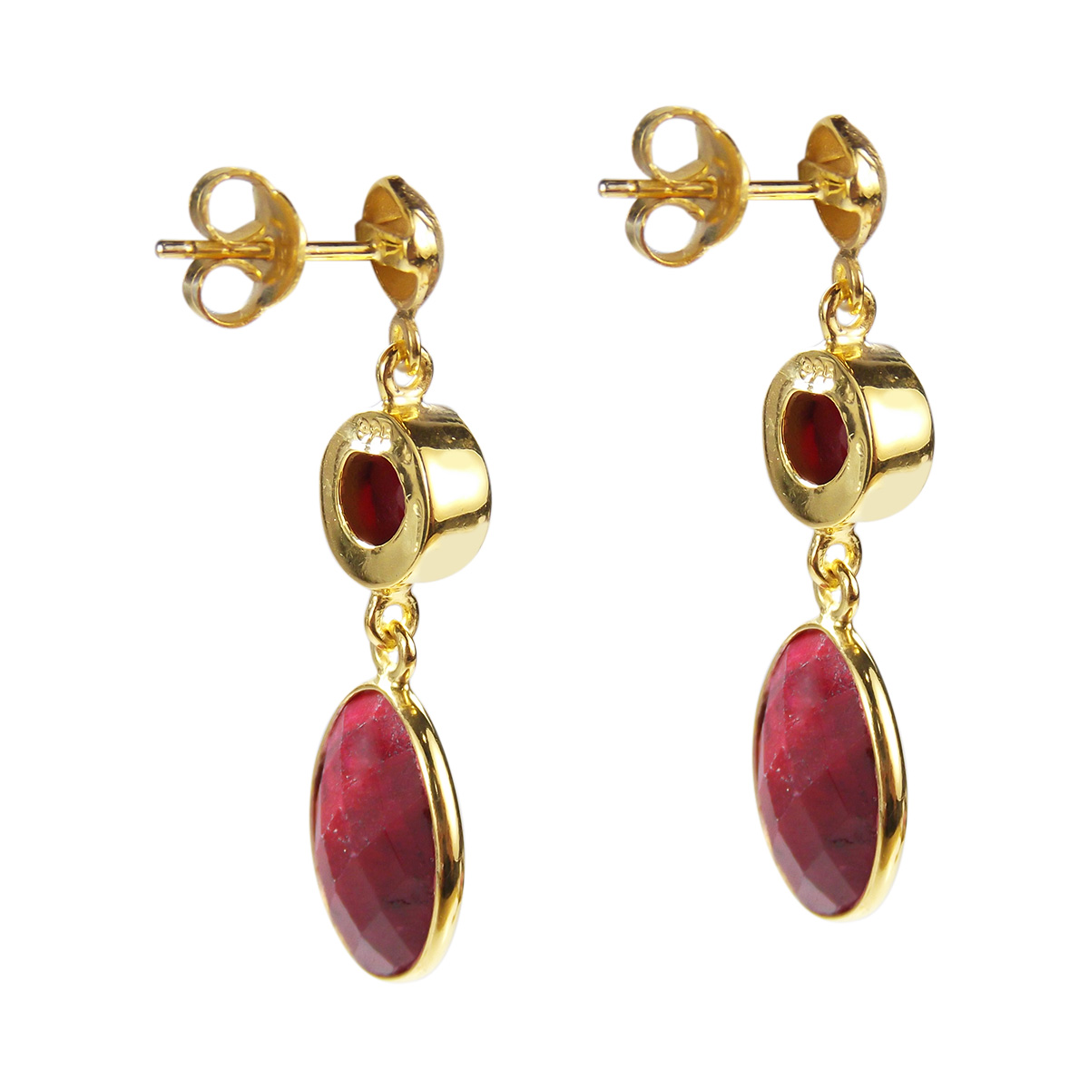 Natural Elegance Layer Faceted Red Ruby Gold over Silver Drop Earrings