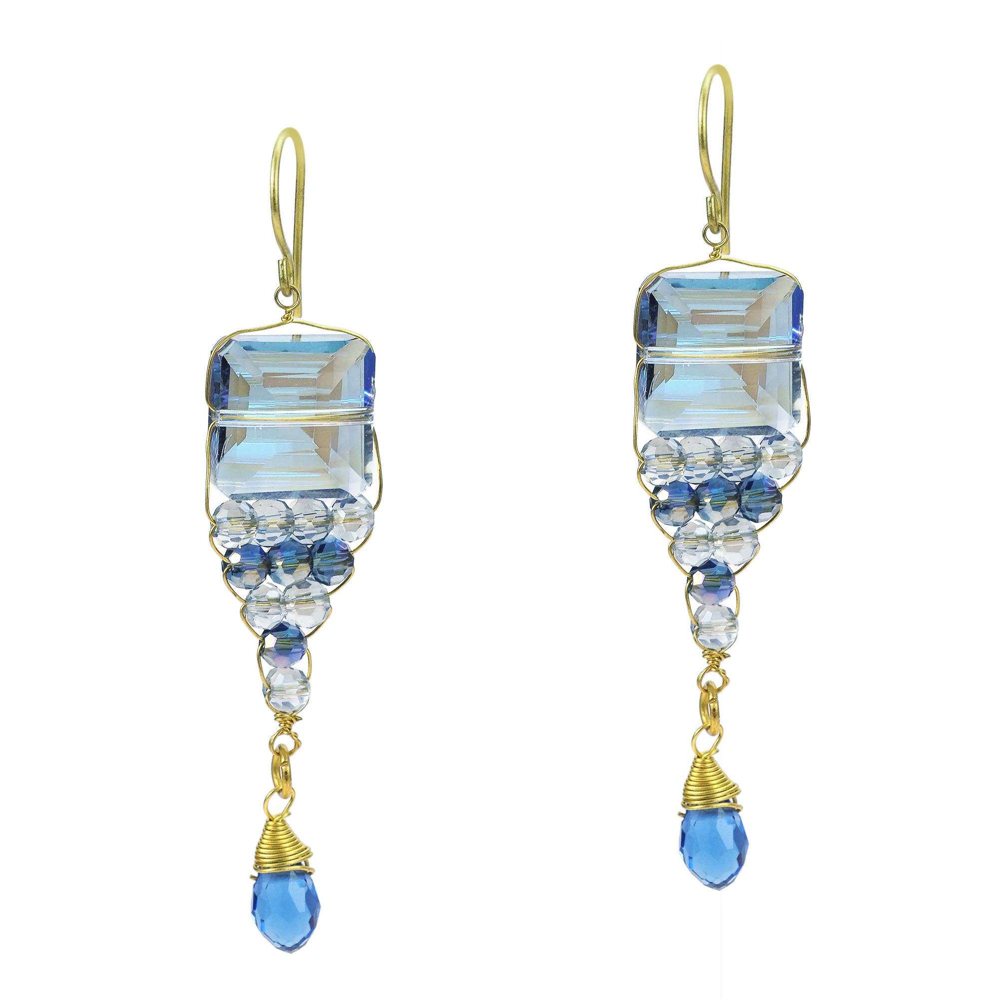 Exquisite Steps Square Crystal Dangle Brass Earrings