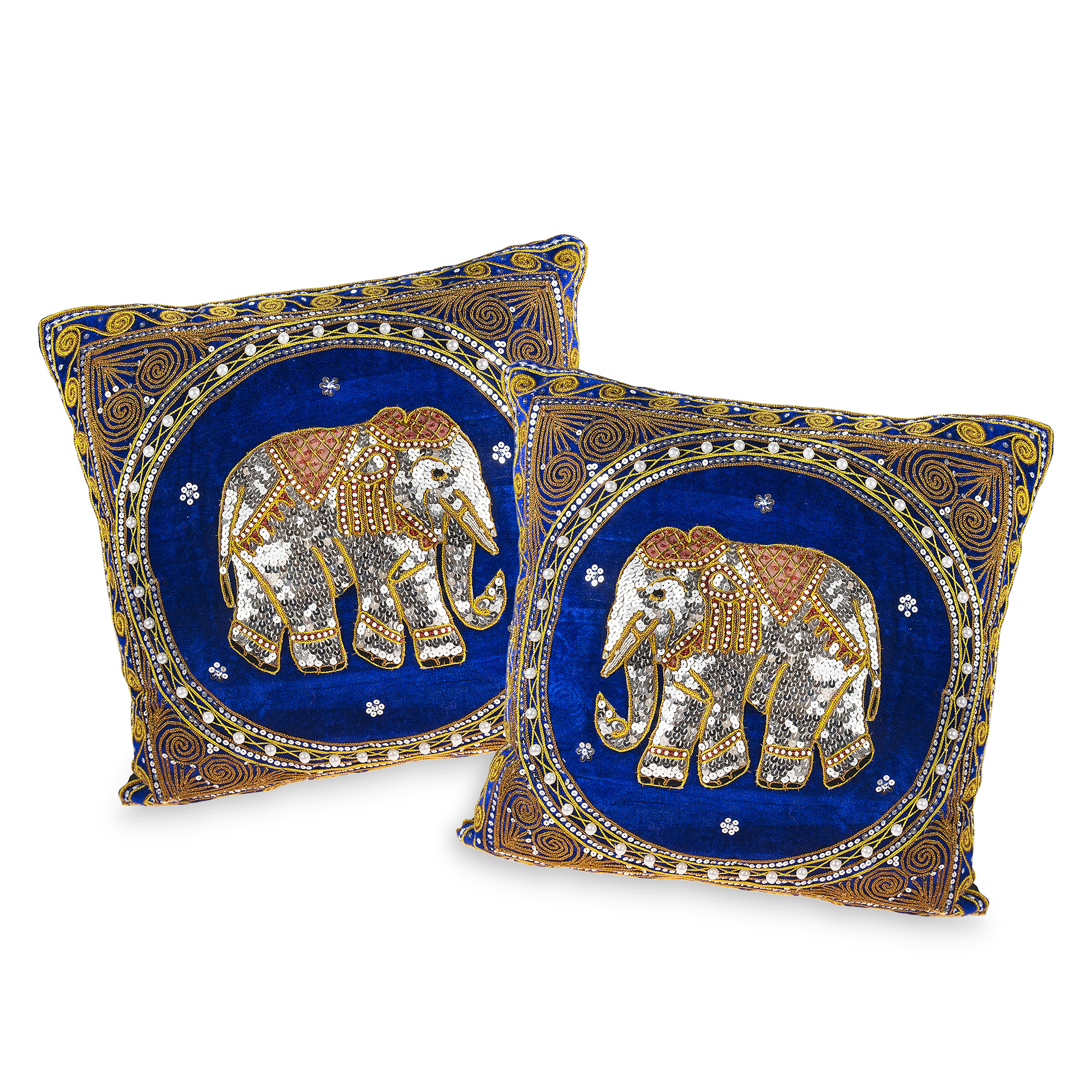 Thai Elephant Embroidered Velvet Throw Pillow Cases