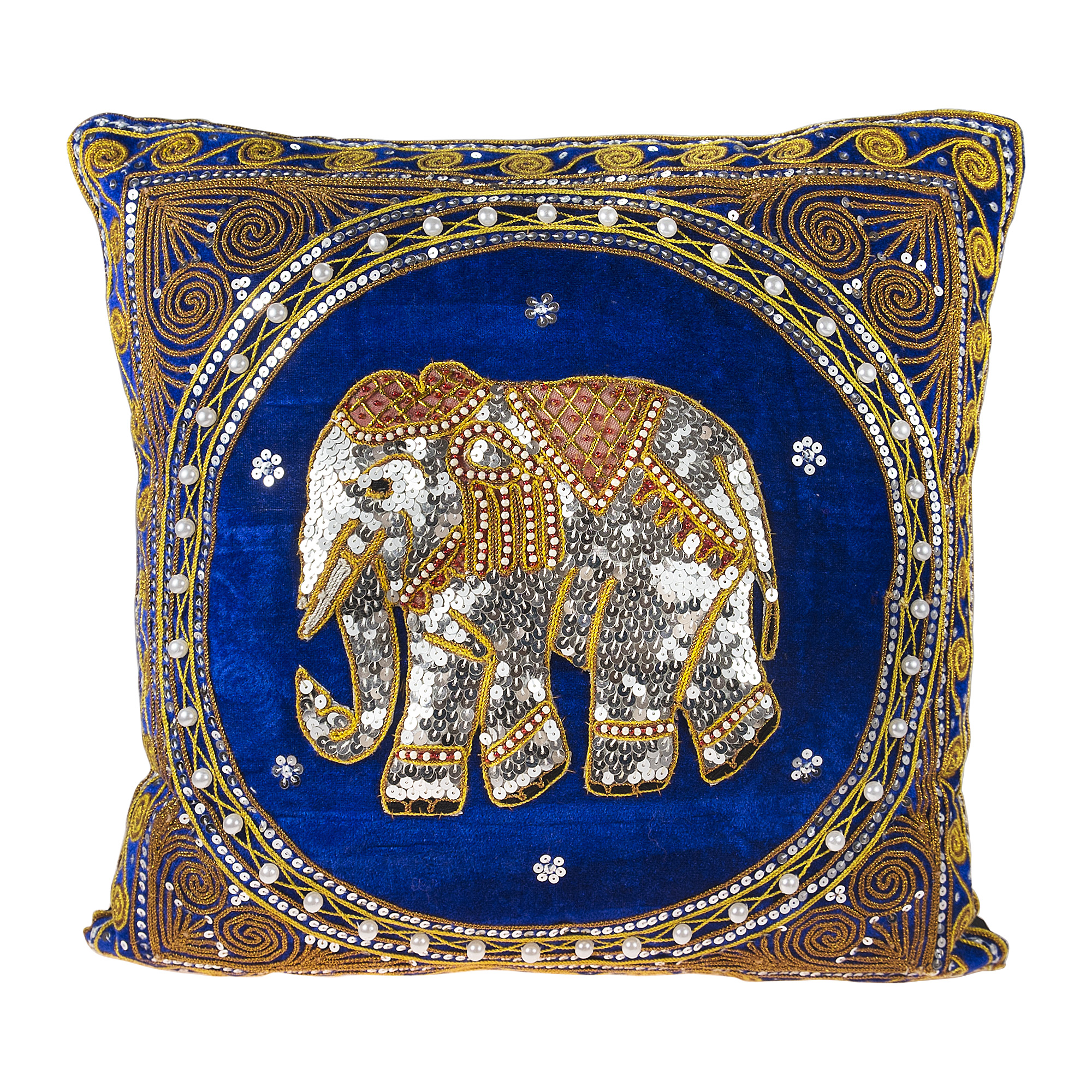 Thai Elephant Embroidered Velvet Throw Pillow Cases