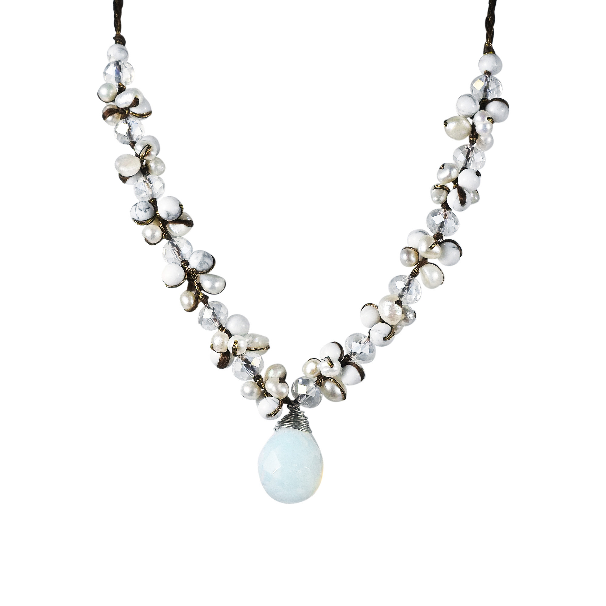 Moonstone Tears Pearl Glow Silk Thread Necklace