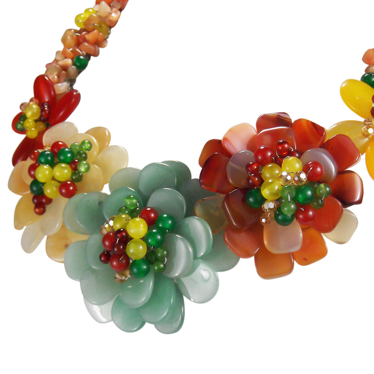 Multicolor Genuine Semiprecious Flower Garland Necklace