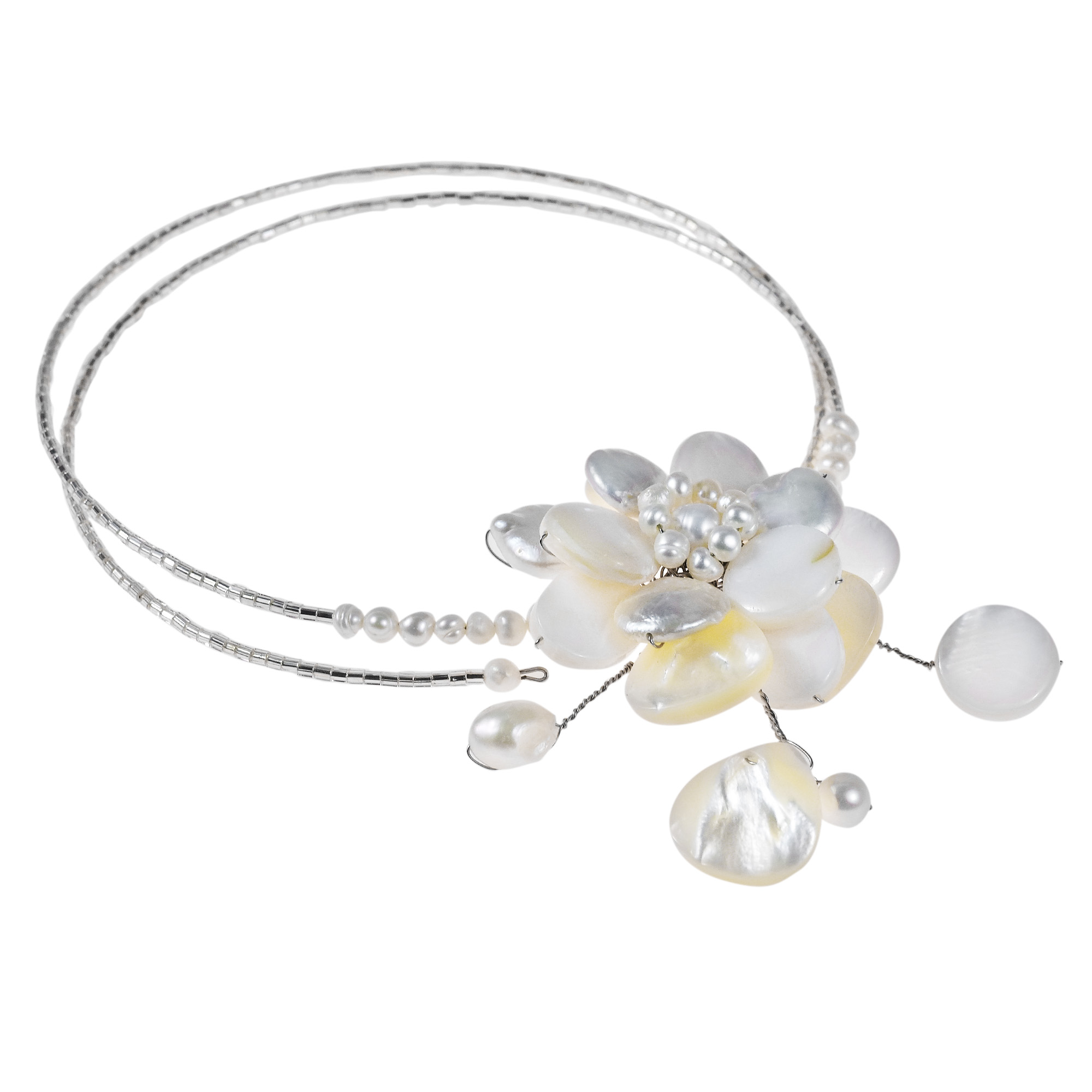 Memory Wire Abalone & Mother of Pearl Floral Choker
