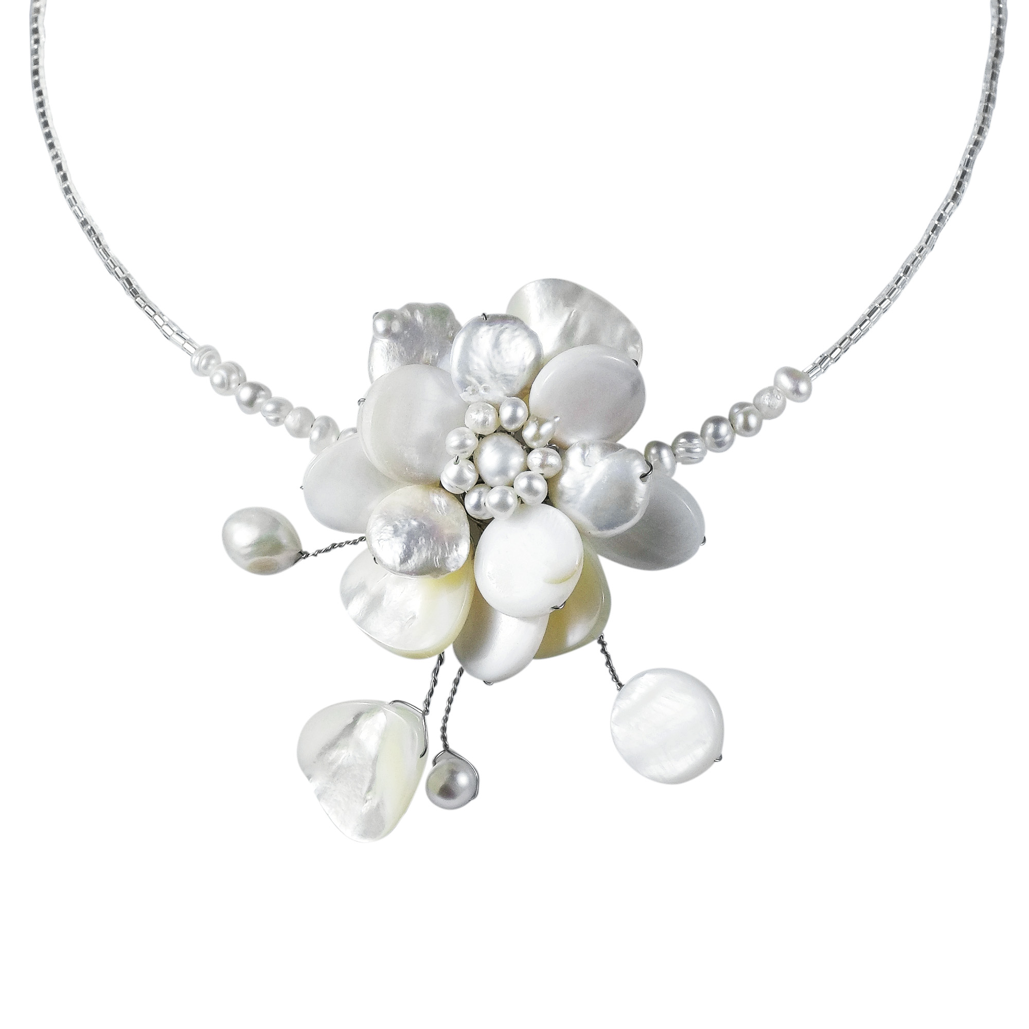Memory Wire Abalone & Mother of Pearl Floral Choker