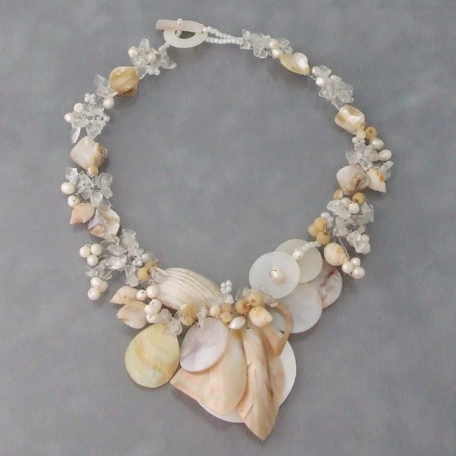 Ocean Beauty Natural Seashell and Pearl Statement Necklace