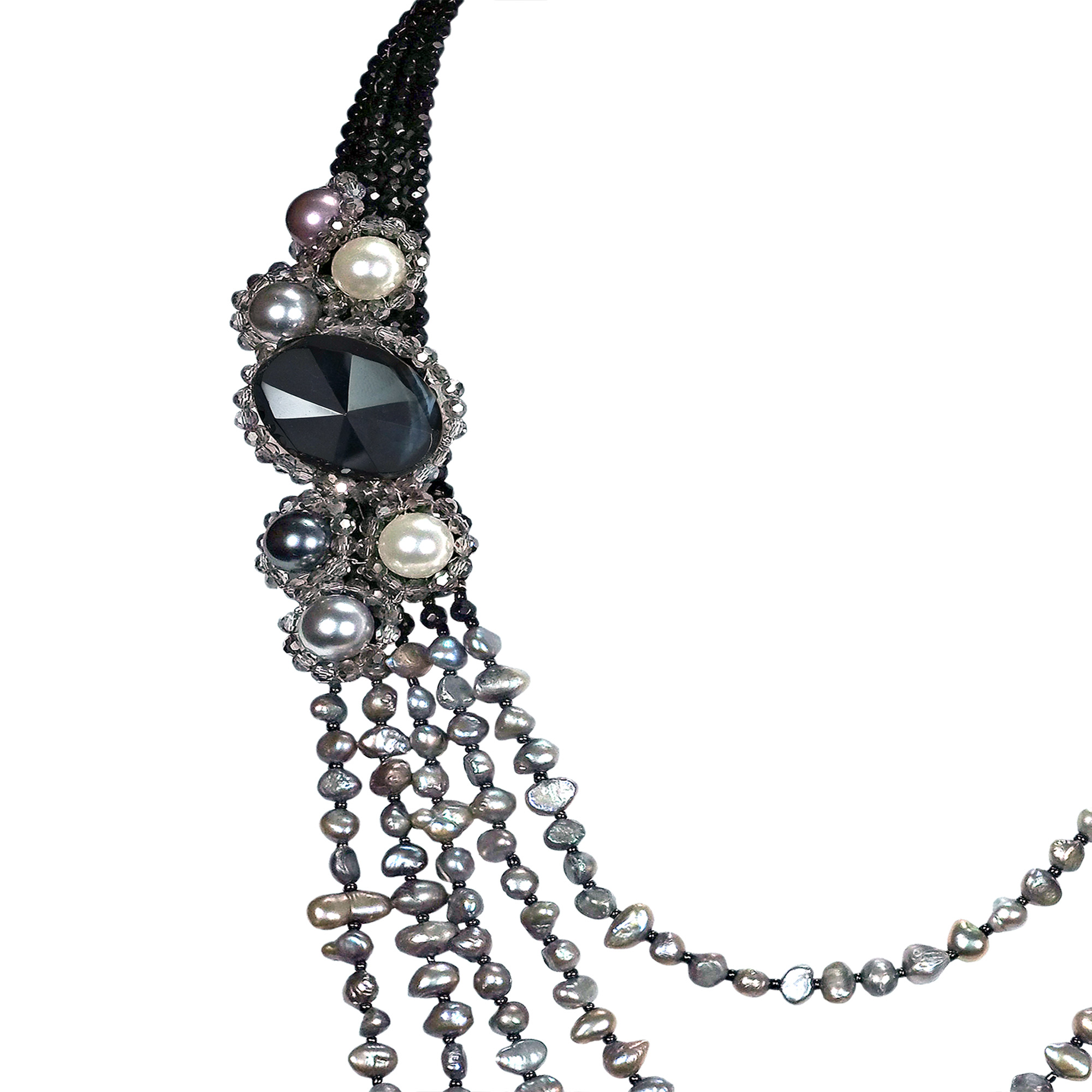 Midnight Cascade Freshwater Pearl Five Layer Necklace