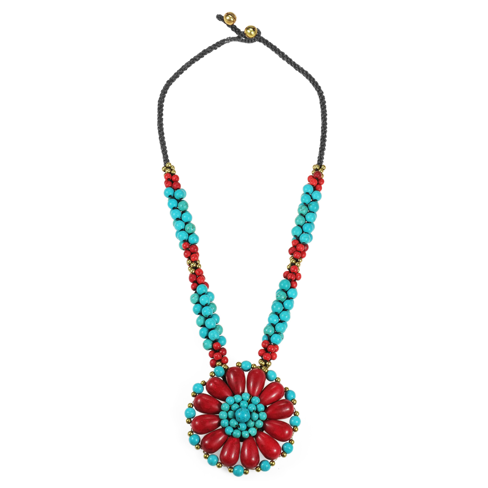 Blossoming Beauty Coral and Turquoise Stone Floral Necklace