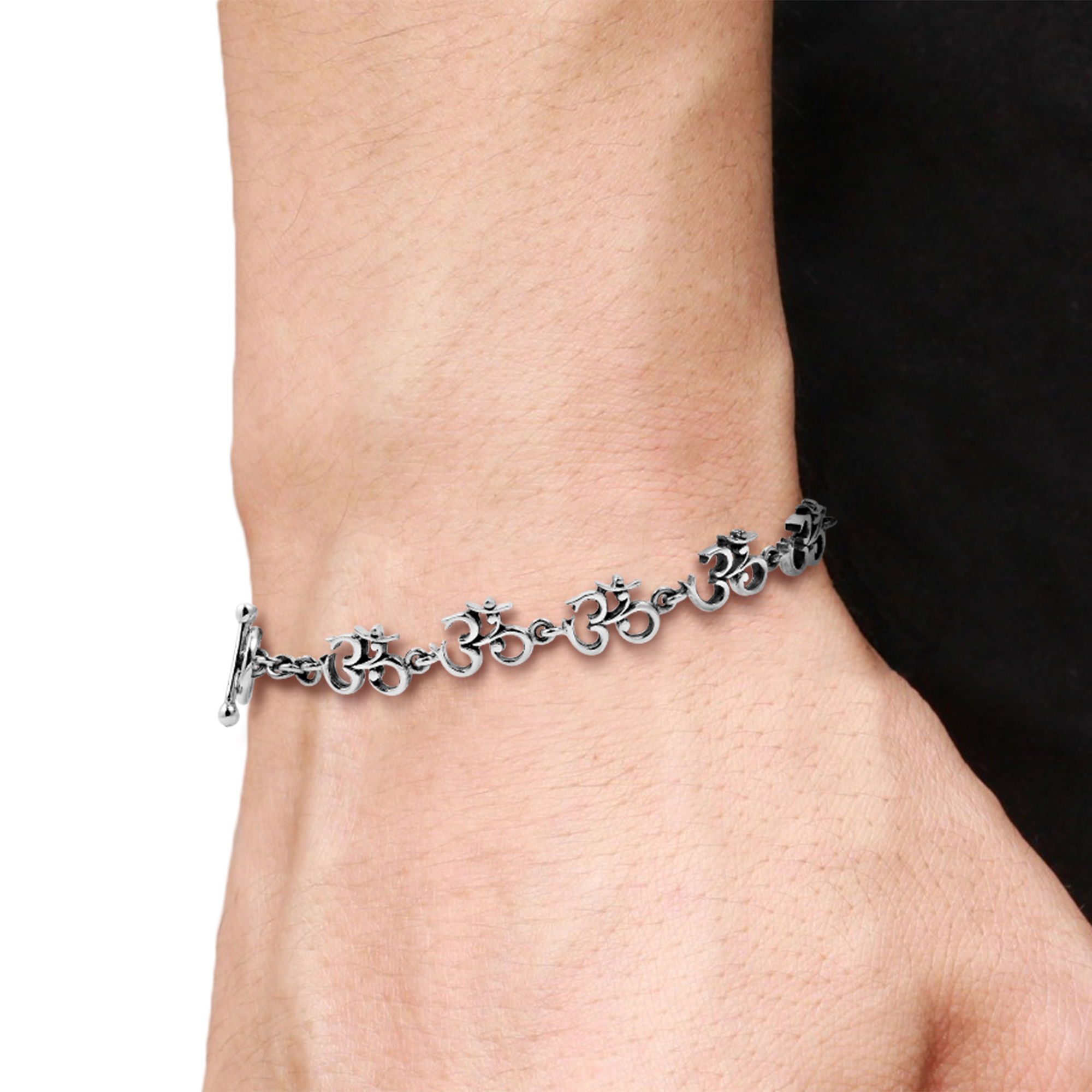 Elaborate Aum or Om Symbol .925 Sterling Silver Link Bracelet