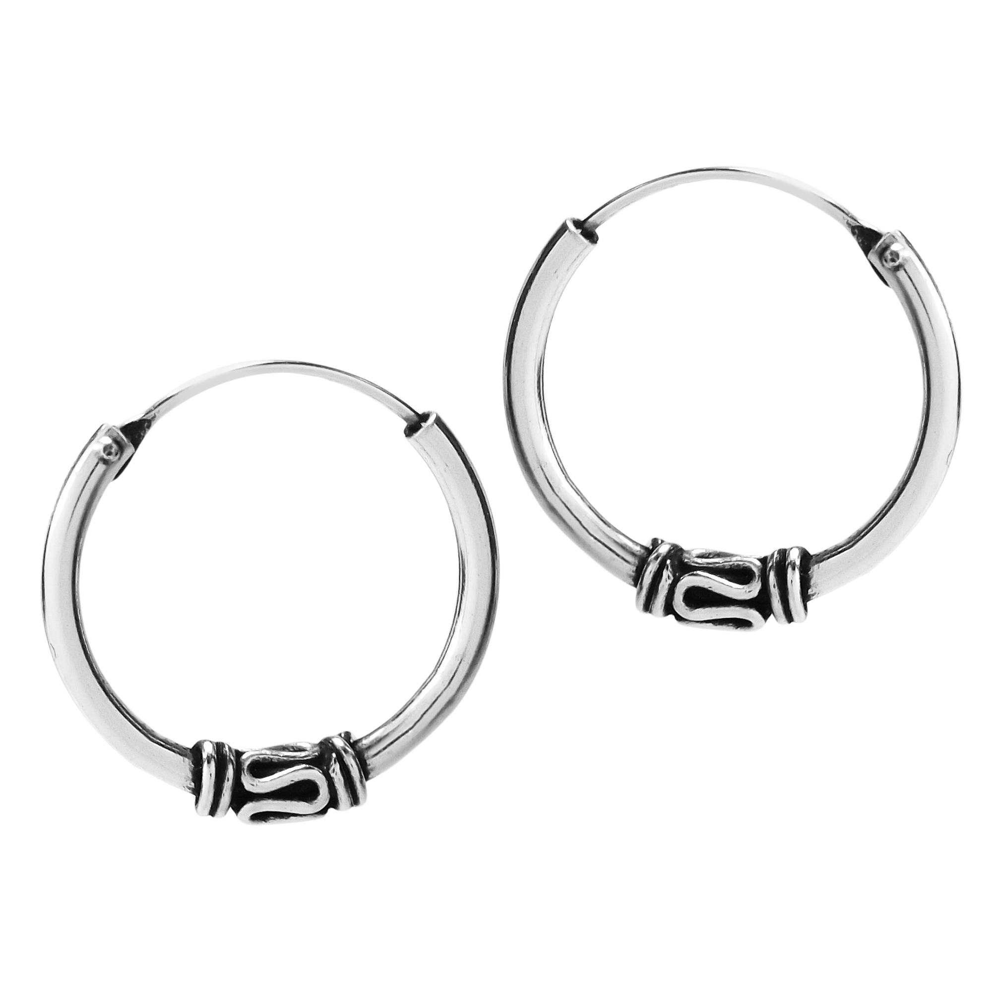Bali Ball Hoop Simple .925 Sterling Silver Oxidized Earrings
