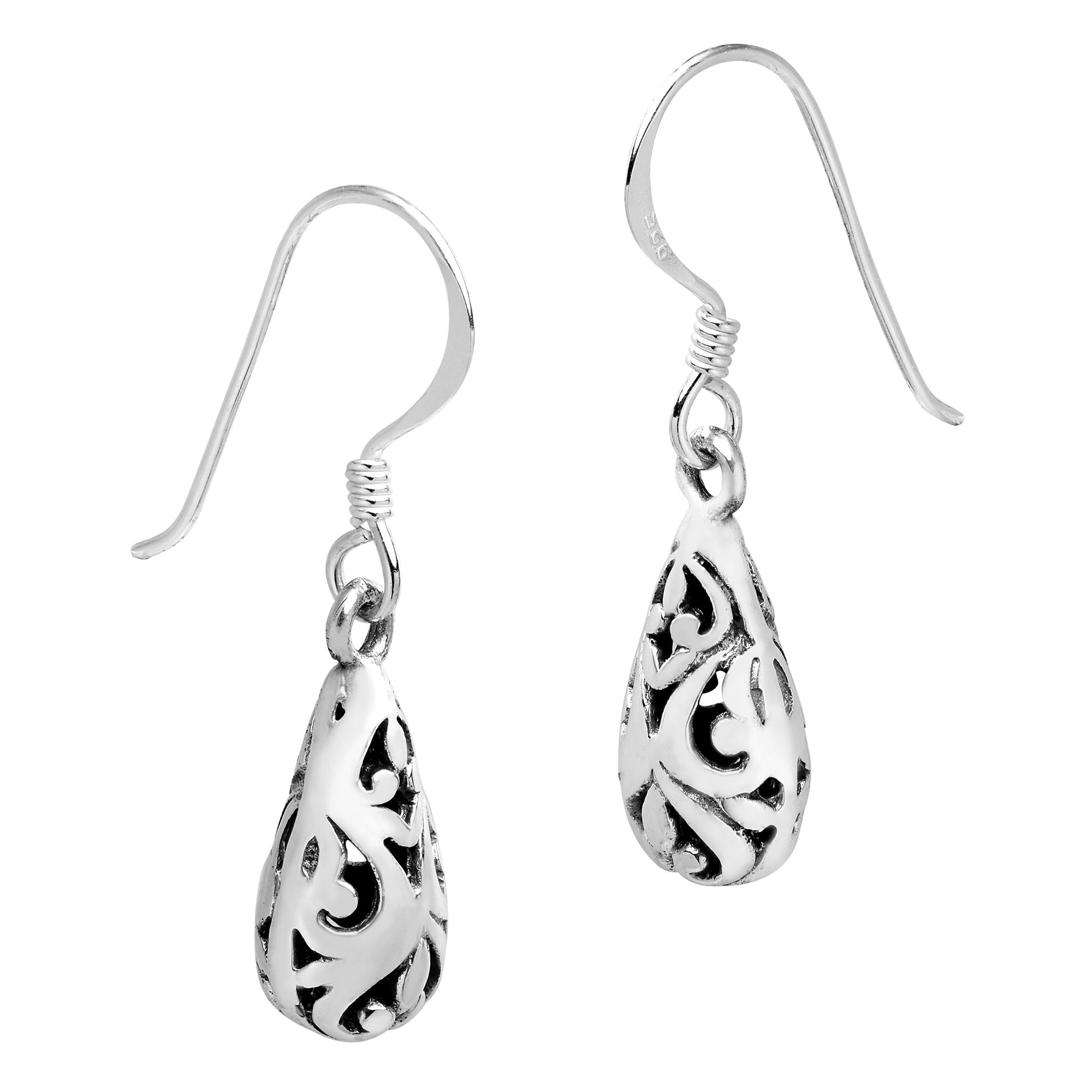 Classic Filigree Teardrop Sterling Silver Dangle Earrings