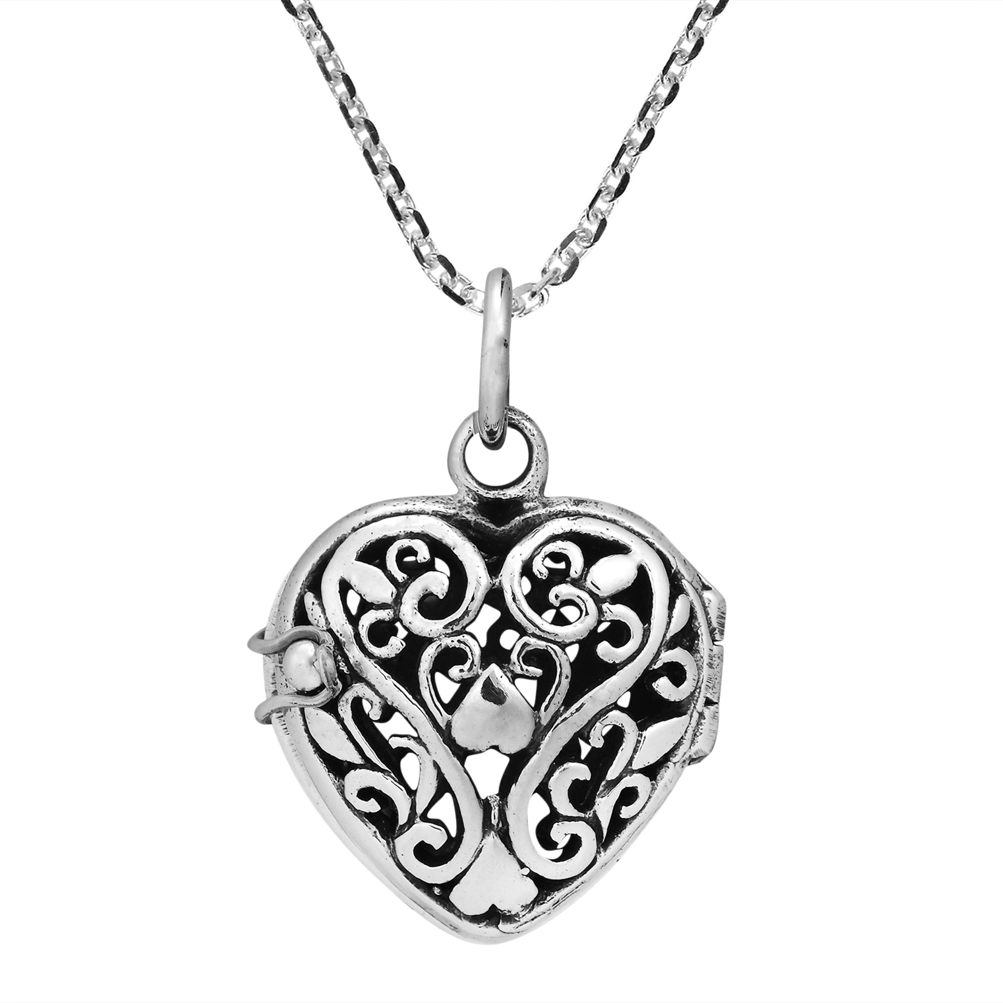Classic Vintage Filigree Etched Heart Locket Sterling Silver Necklace