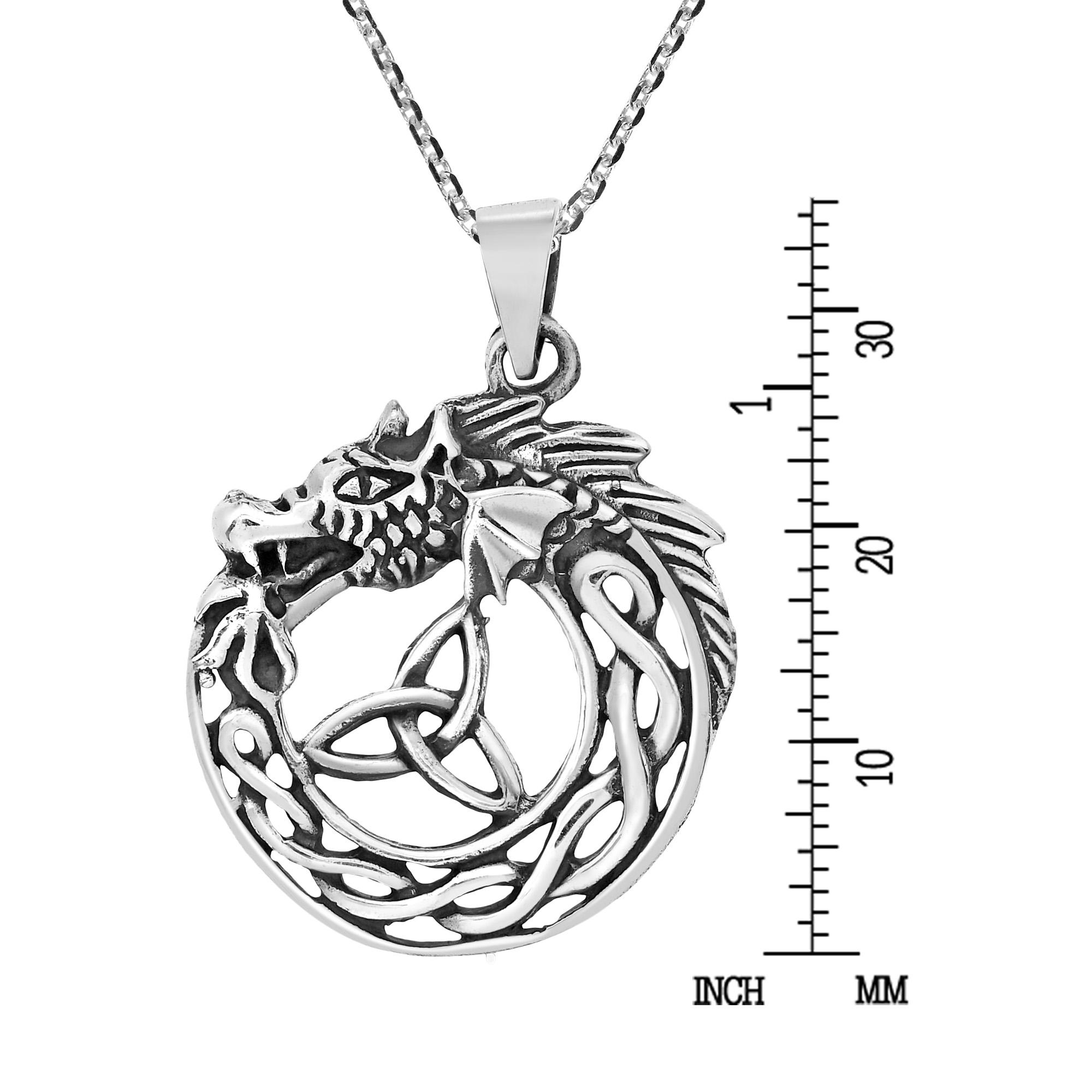 Mystic Ouroboros and Celtic Knot Sterling Silver Pendant Necklace