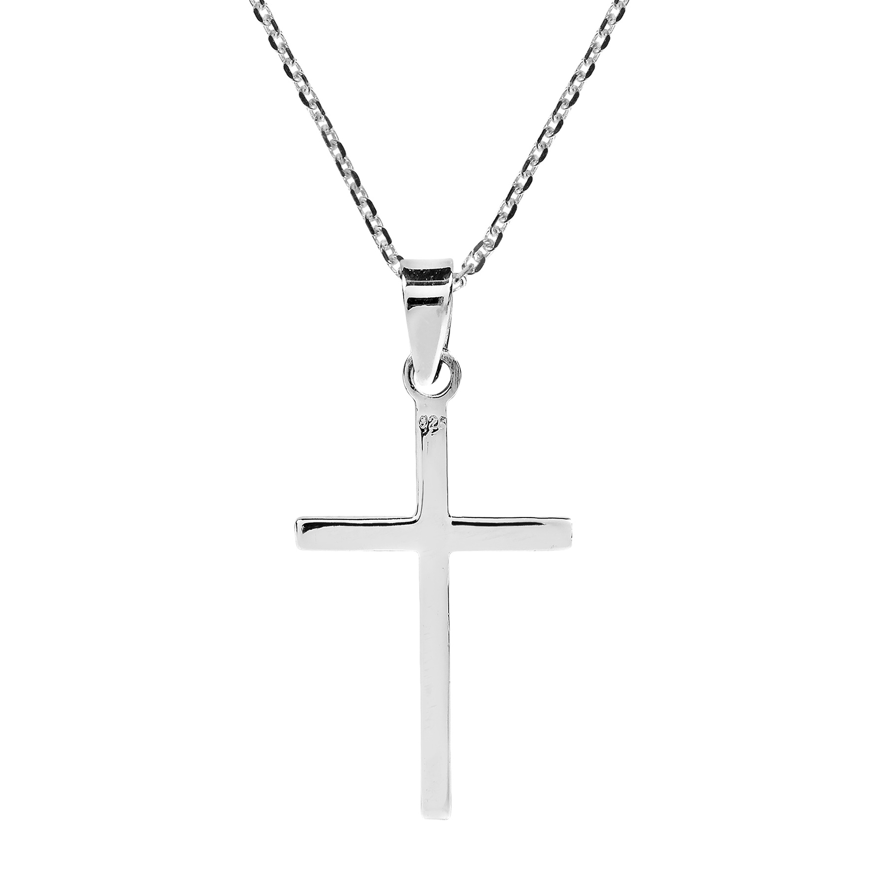 Simple Sleek Christian Cross .925 Sterling Silver Necklace