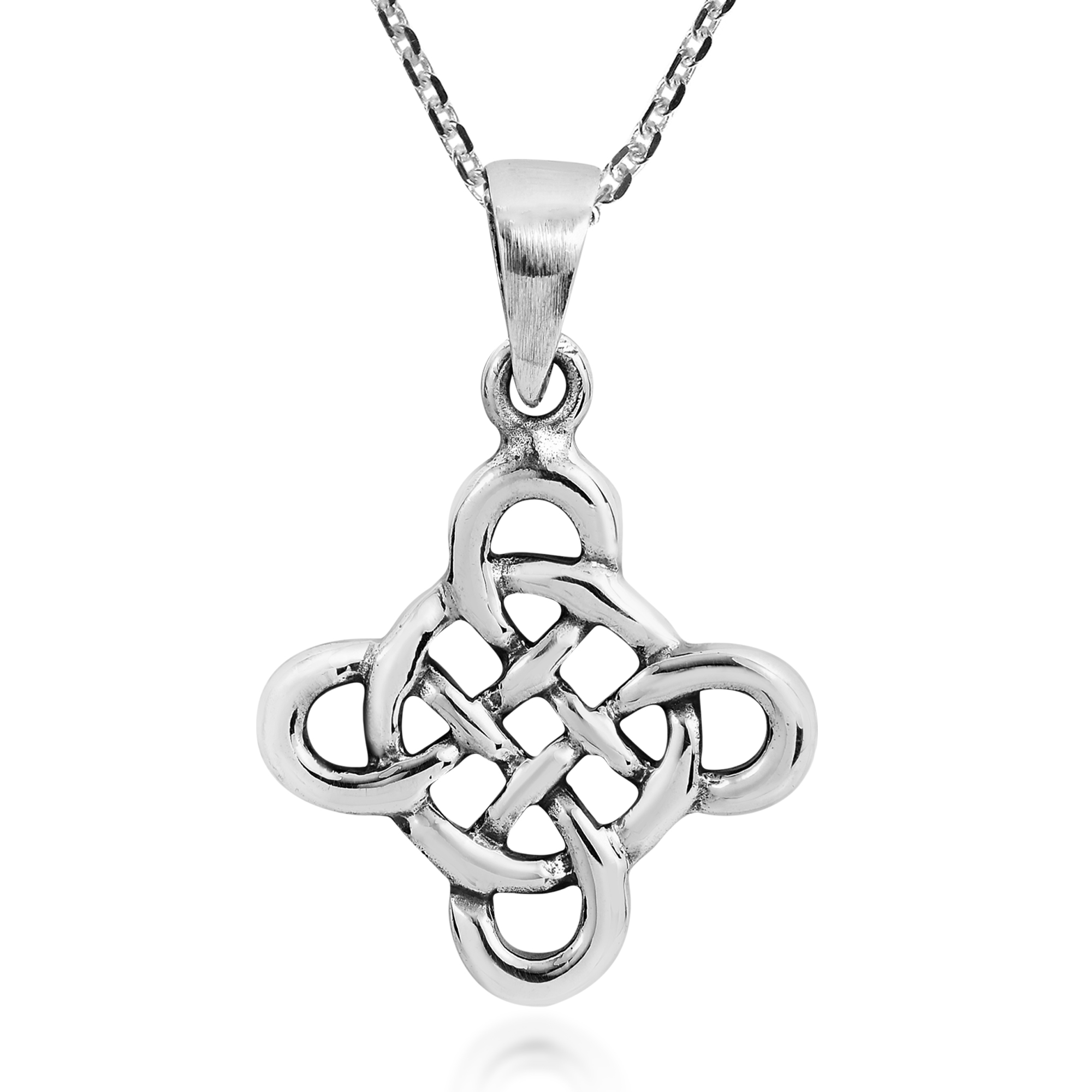 Symbolic Quaternary Celtic Infinity Knot Cross Sterling Silver Necklace