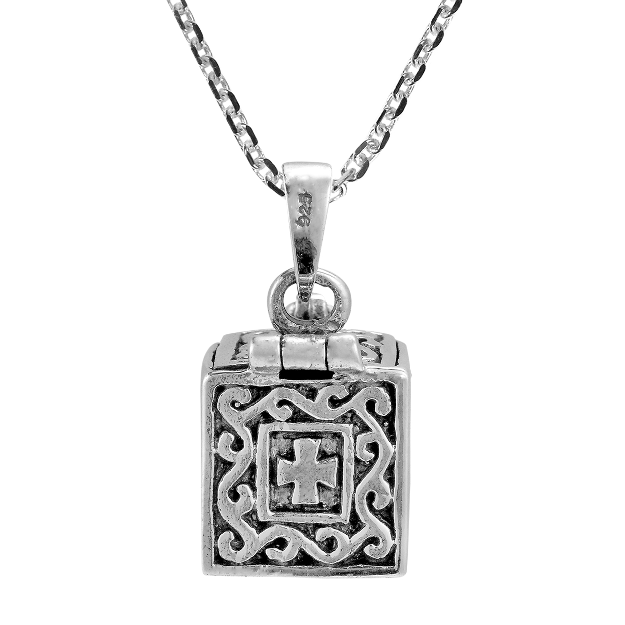 Inspirational Faith and Hope Prayer Box .925 Sterling Silver Necklace