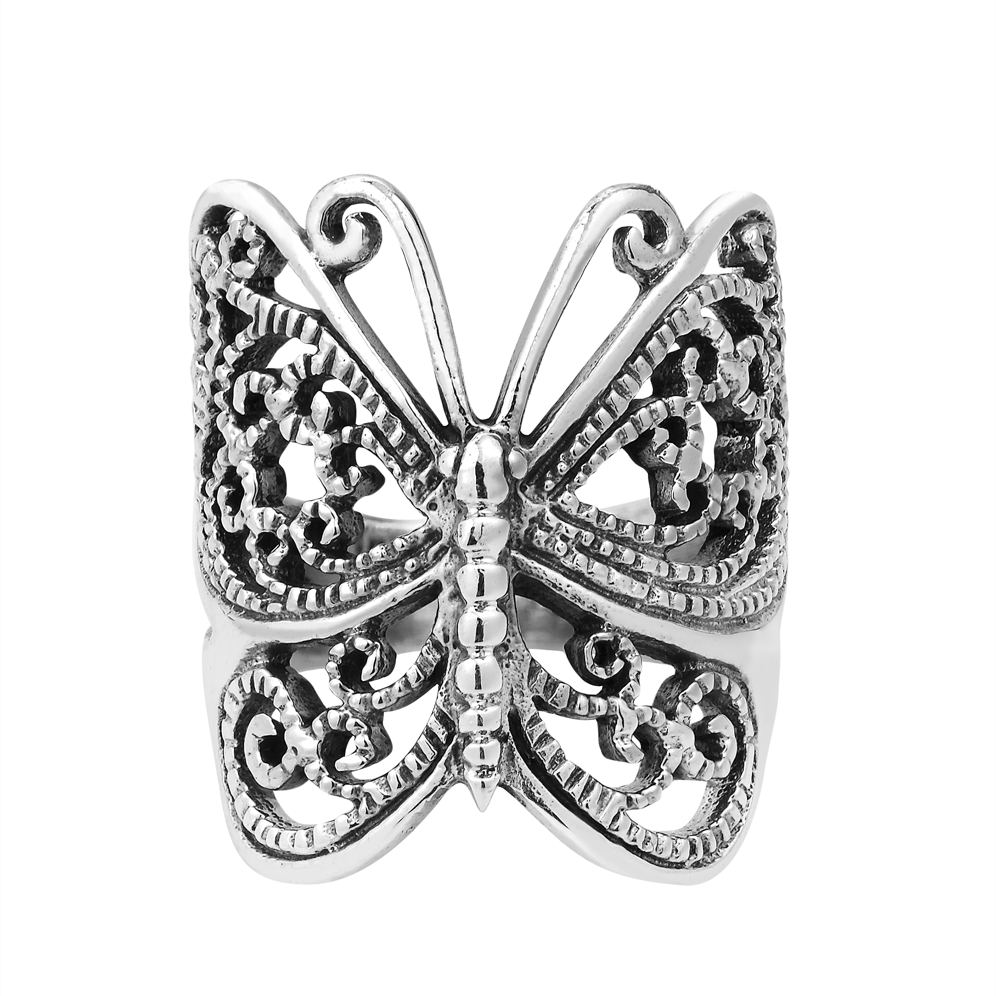 Sterling Silver Filigree Butterfly Ring – .925 Nickel-Free, Sizes 5-12
