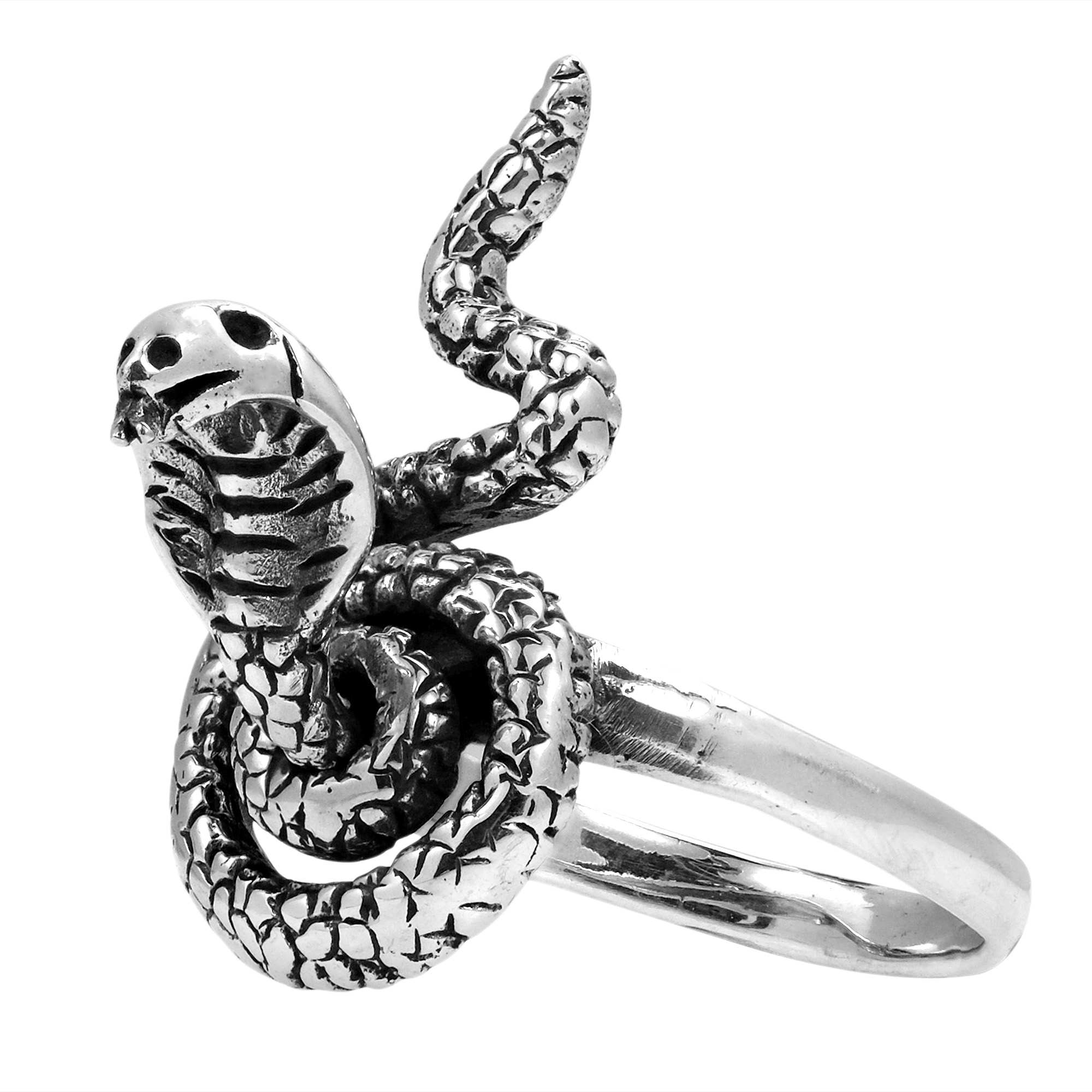 Fatal King Cobra Snake Movable Head Sterling Silver Ring