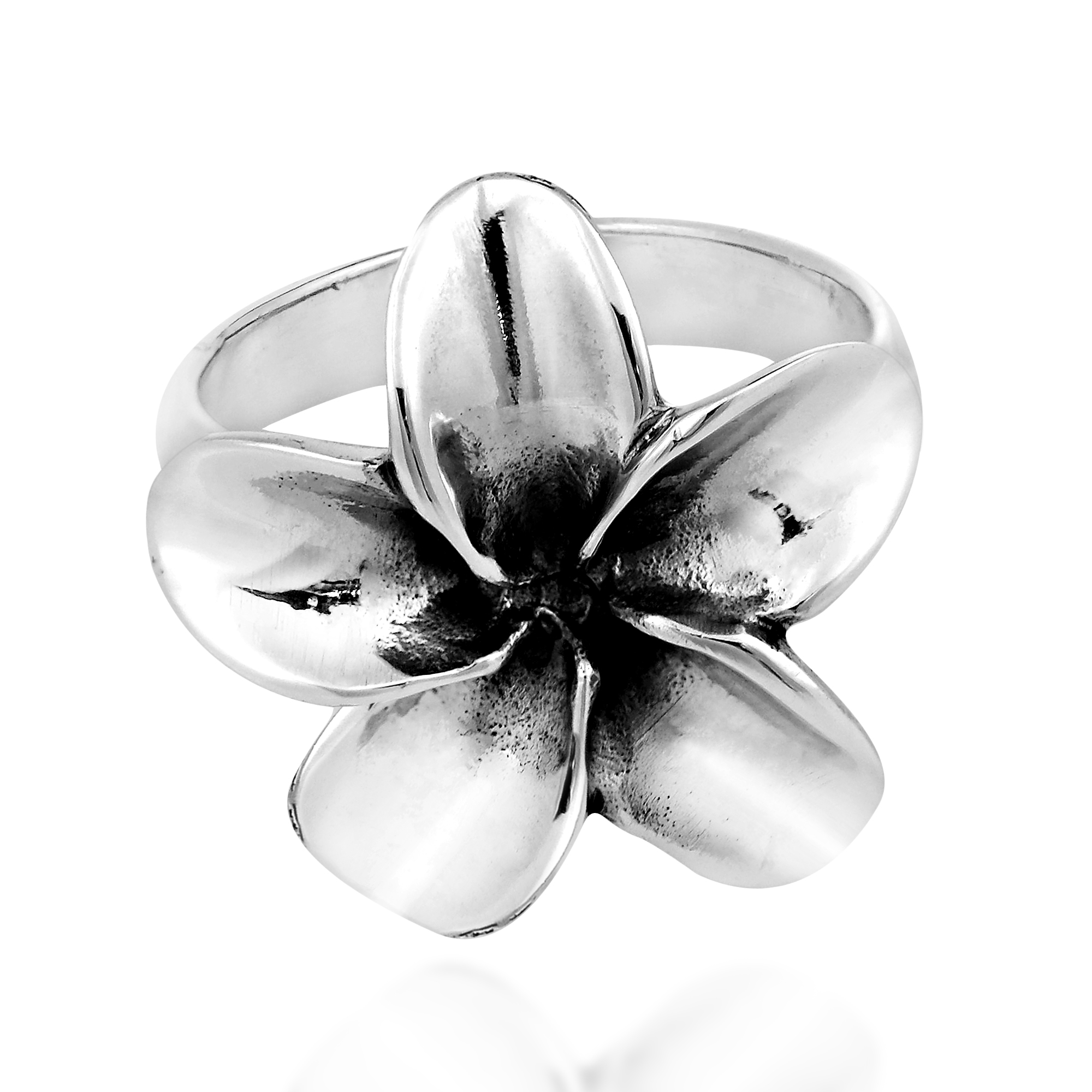 Sweet Hawaiian Plumeria Flower Sterling Silver Ring