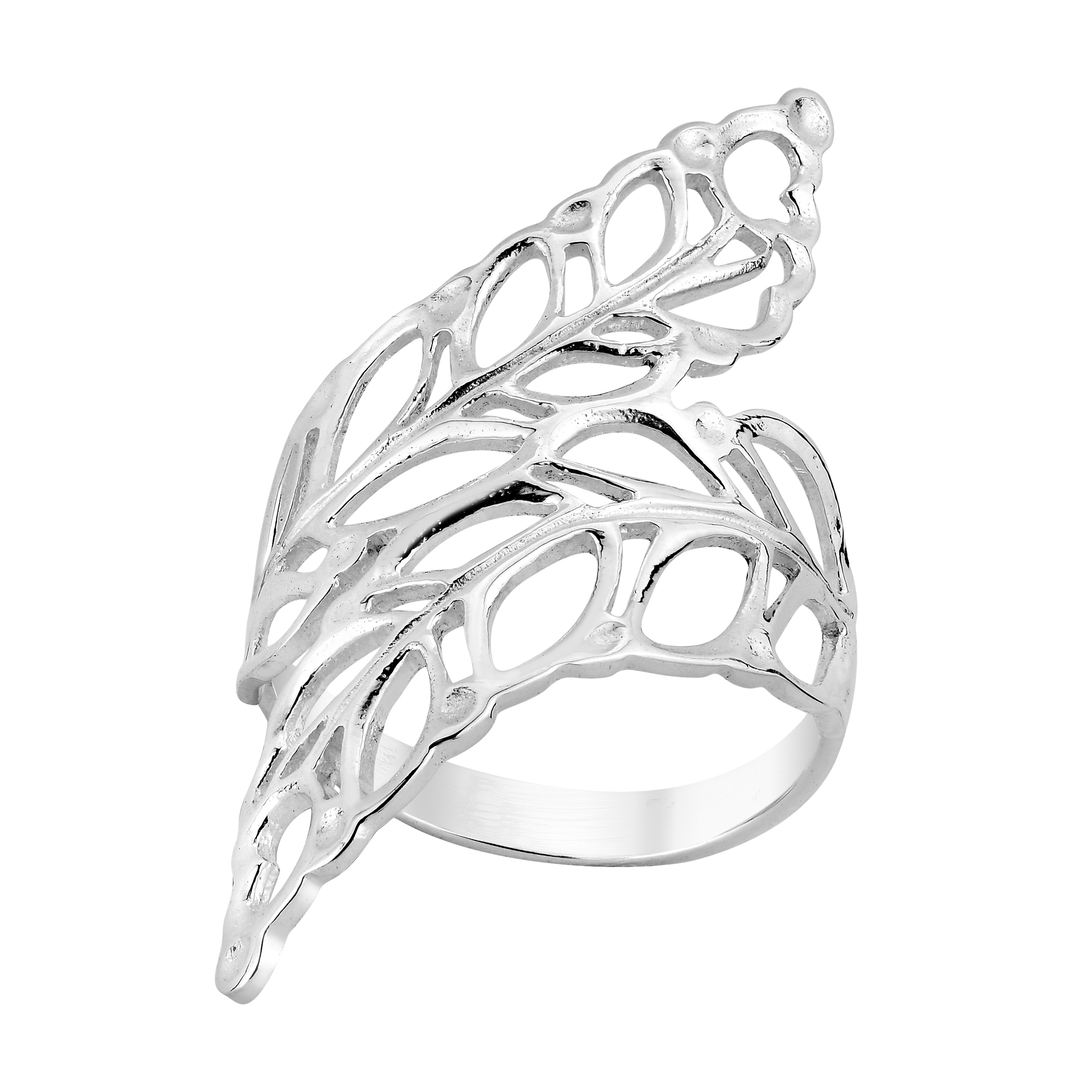 Leaf crystal wrap sterling silver ring
