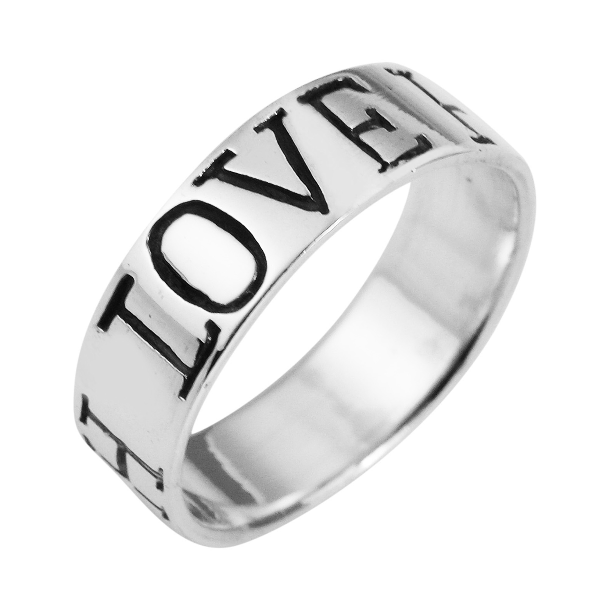 Inspirational “LOVE HOPE FAITH” Inscribed Sterling Silver Ring