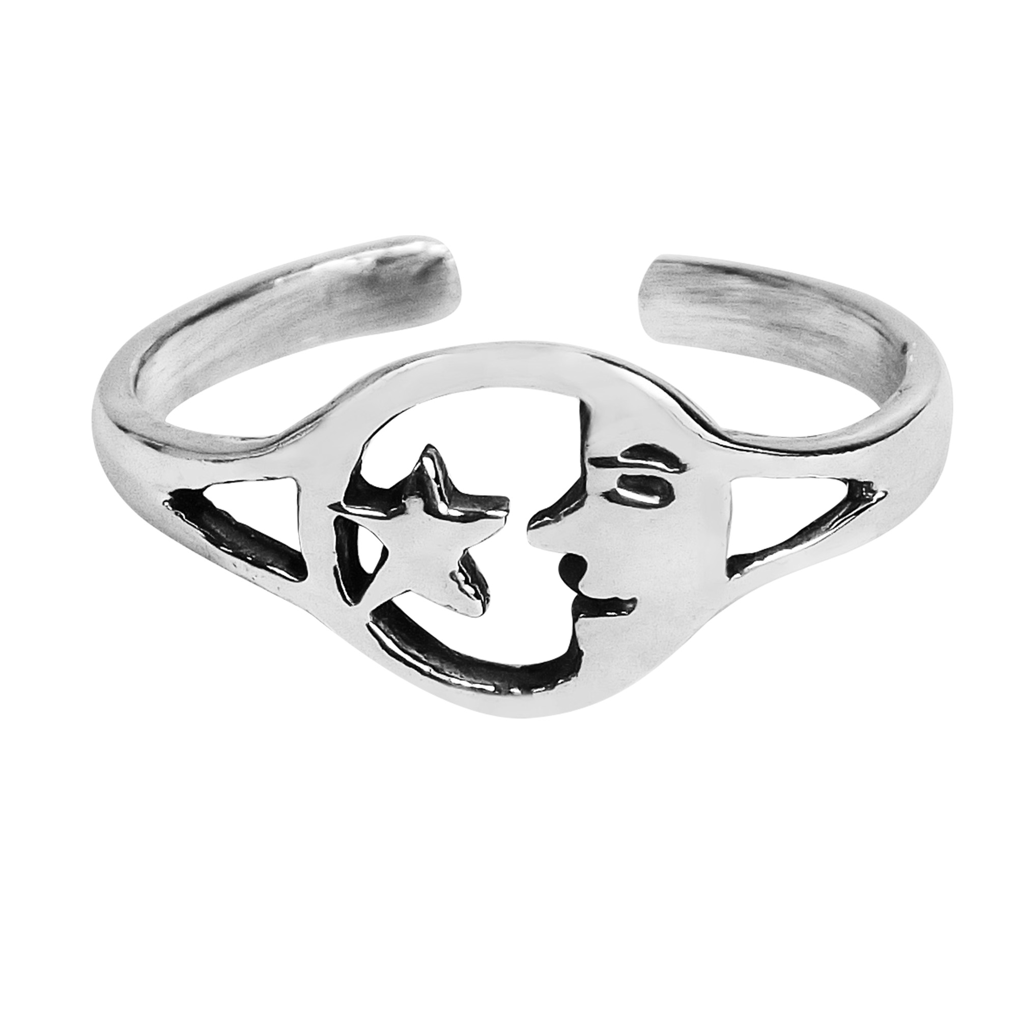 AeraVida Celestial Sky Sun Moon and Star .925 Sterling Silver Toe Ring or Pinky Ring 