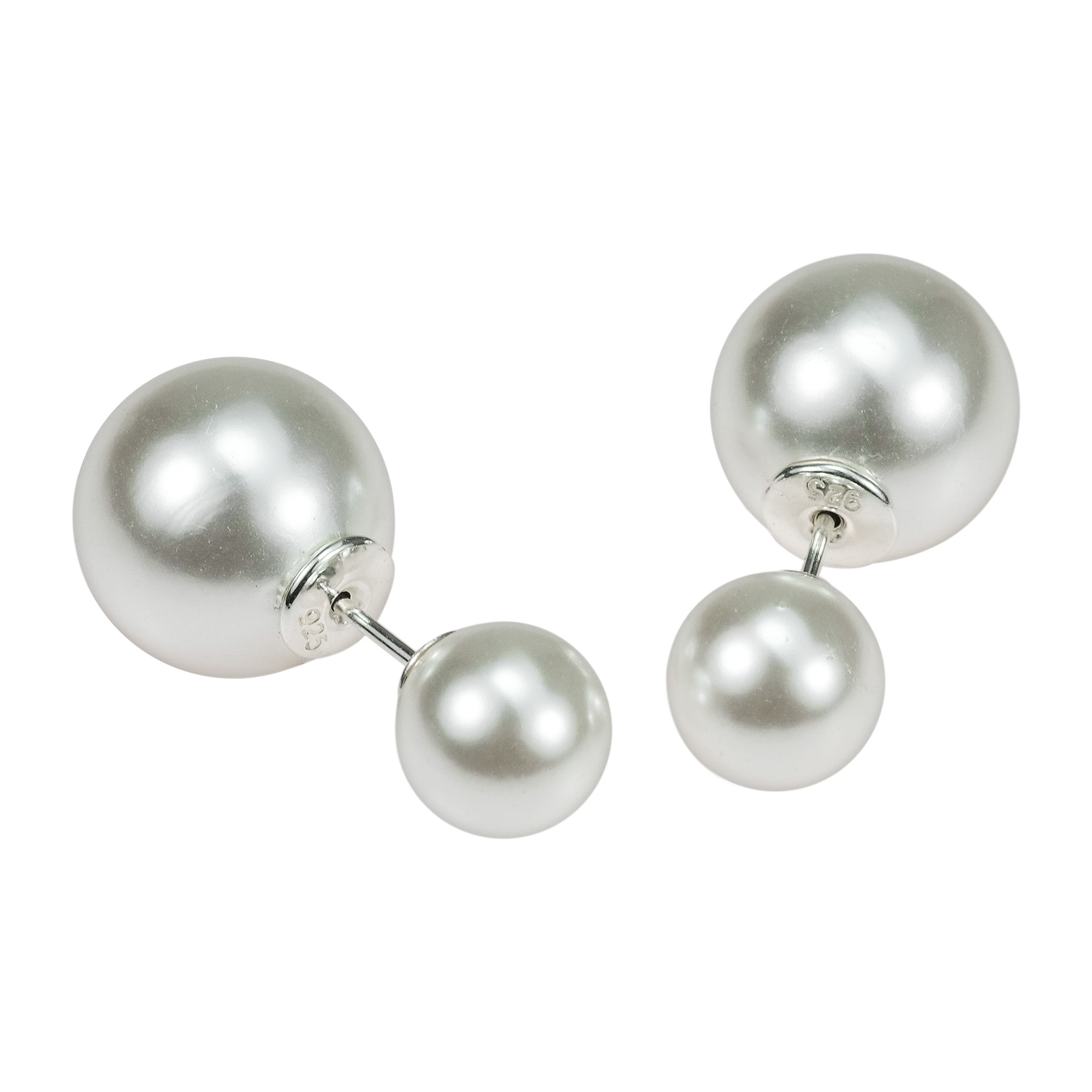 Reversible Double Bubble Pearl .925 Silver Stud Earrings