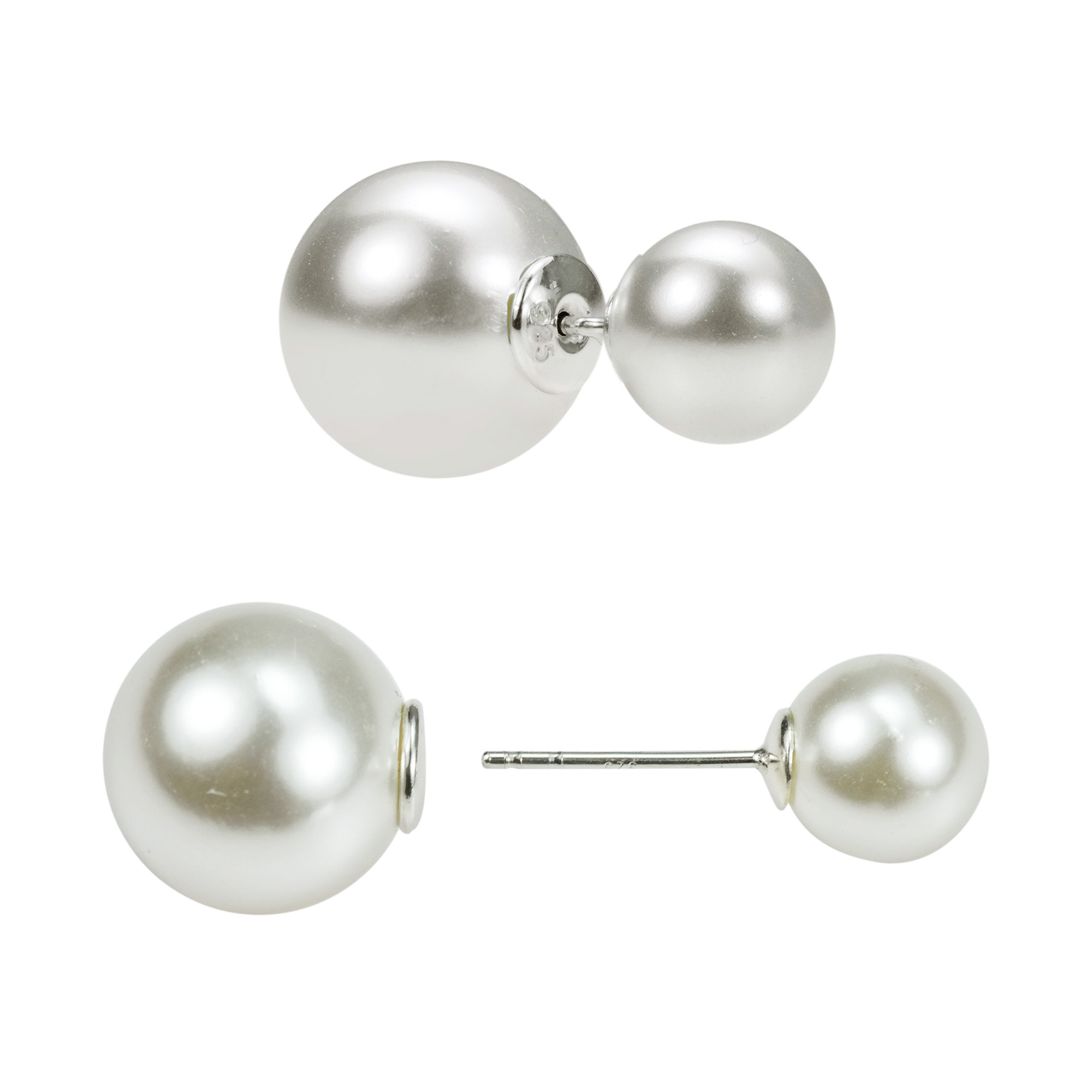 Reversible Double Bubble Pearl .925 Silver Stud Earrings