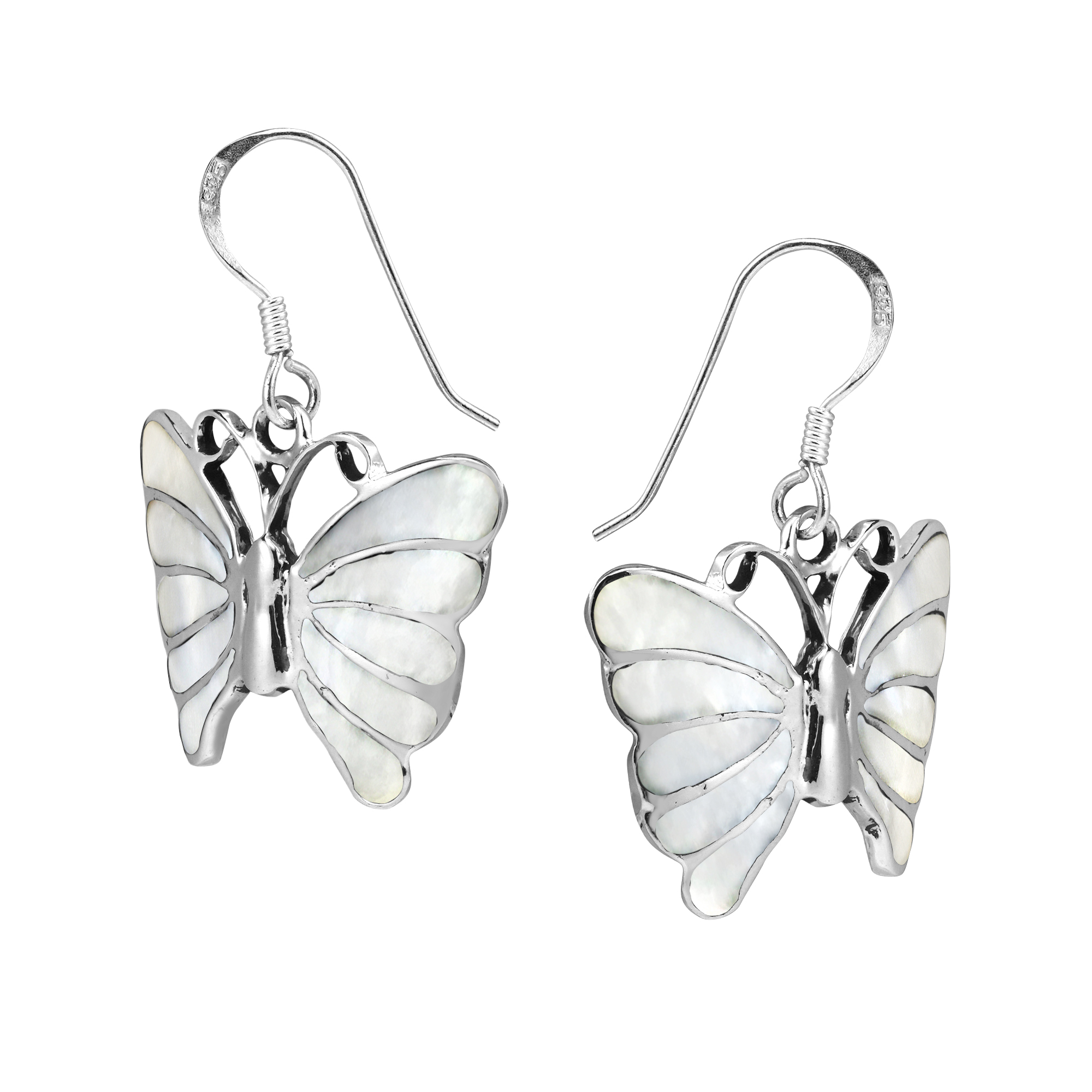 Stunning Butterfly Inlay White Mother of Pearl Sterling Silver Dangle ...