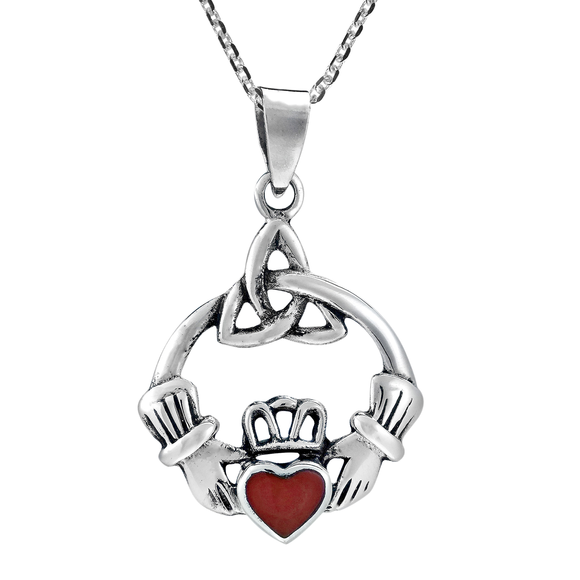 AeraVida Claddagh Heart Round Celtic Knot .925 Sterling Silver Pendant
