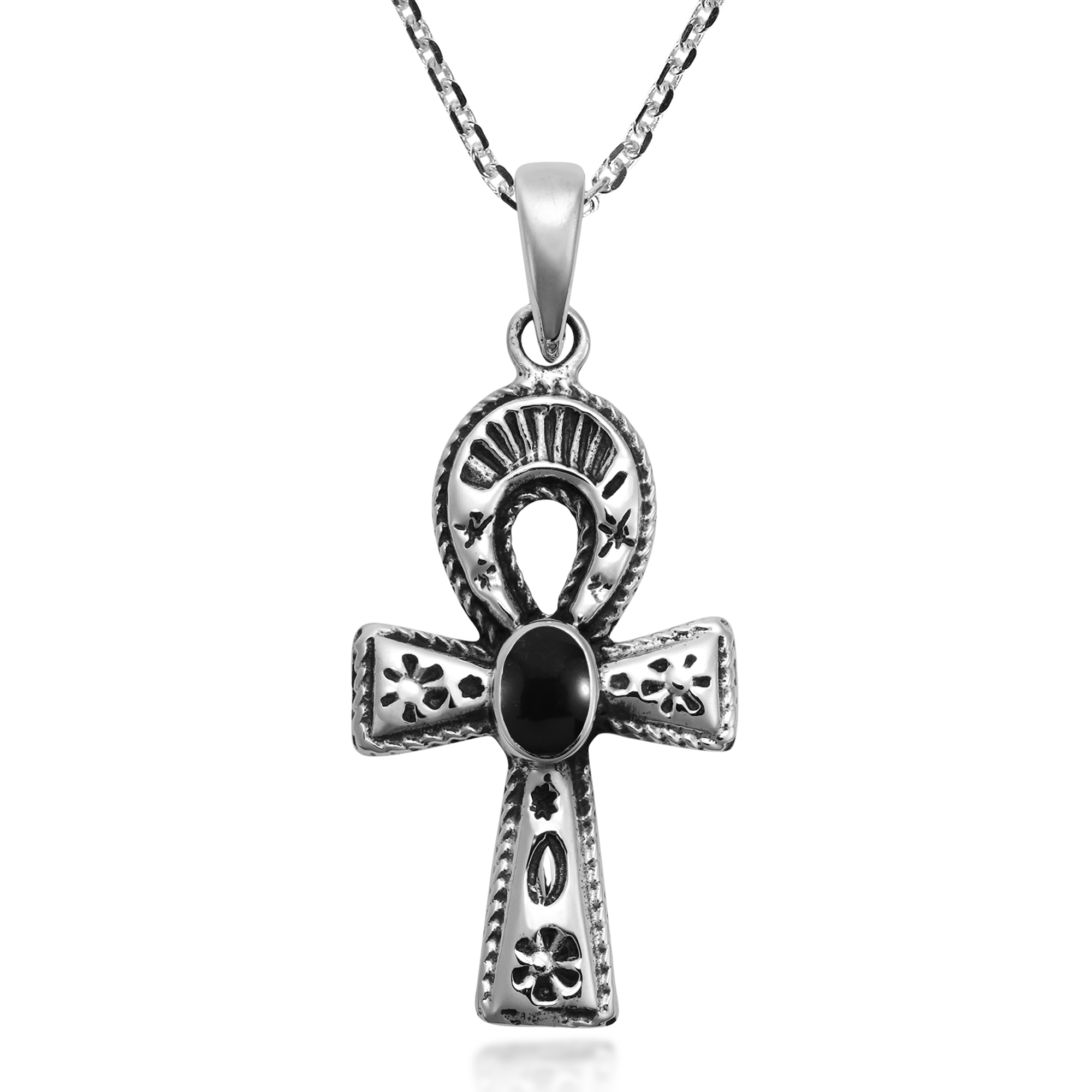 Eternal Life Sterling Silver Egyptian Ankh Black Onyx Inlay Necklace | eBay