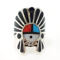 Native American Headdress Colorful Stone or Shell Inlay Ring